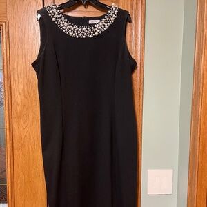 Calvin Klein beaded neck black dress. Size 14